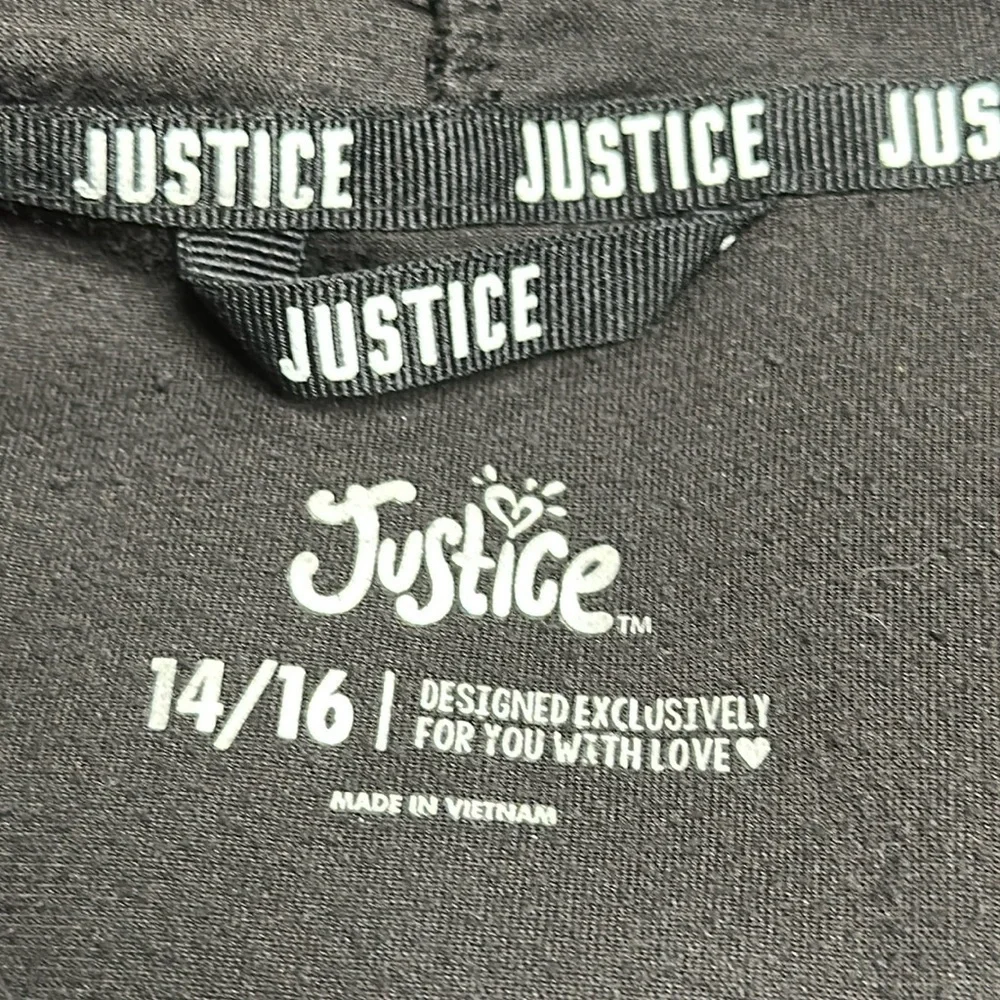 Justice Velvet velour Black Super Soft Hoodie Pullover size 14 / 16 girl EUC!